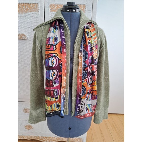 Paraphrase Lambswool Angora Zip Cardigan Sweater Marled Green Warm Sz Large - Picture 2 of 12